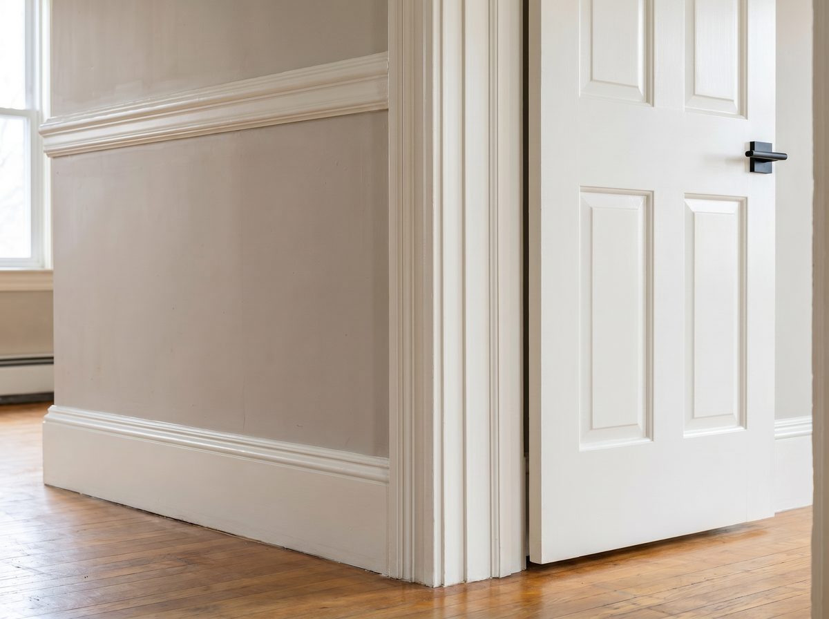 Crisp white trim and door with fresh semi-gloss finish — after Overwall Painting carpentry work