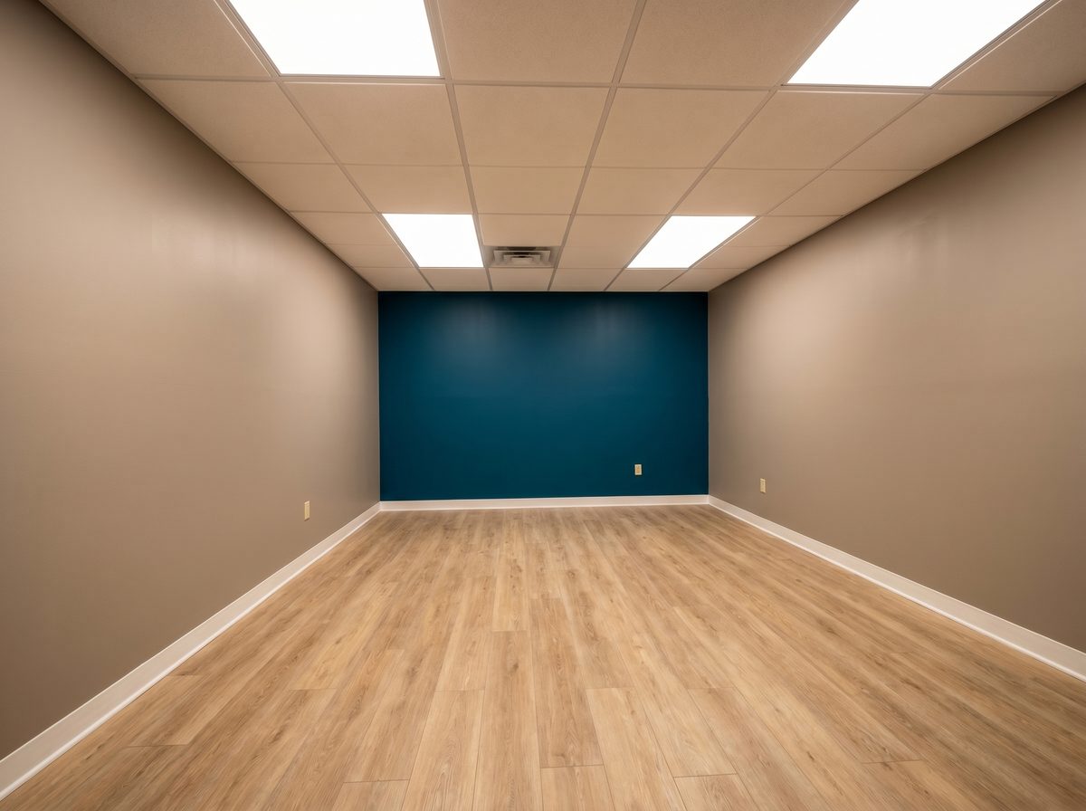 Modern office suite with warm taupe walls — after Overwall Painting commercial project
